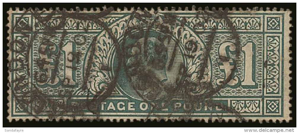 1902-10  &pound;1 Dull Blue-green KEVII De La Rue Printing, SG 266, Good Used With "London" Hooded Cds's, Minor... - Ohne Zuordnung