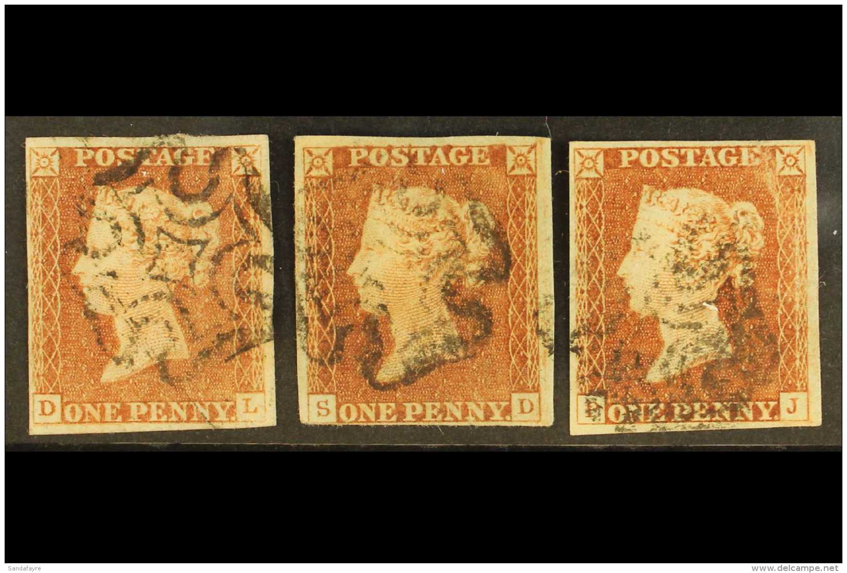 1841 PENNY RED "BLACK" PLATES  1d Red-brown From "Black" Plate 2, Three Examples Incl. "DL" With Line Under "D"... - Other & Unclassified