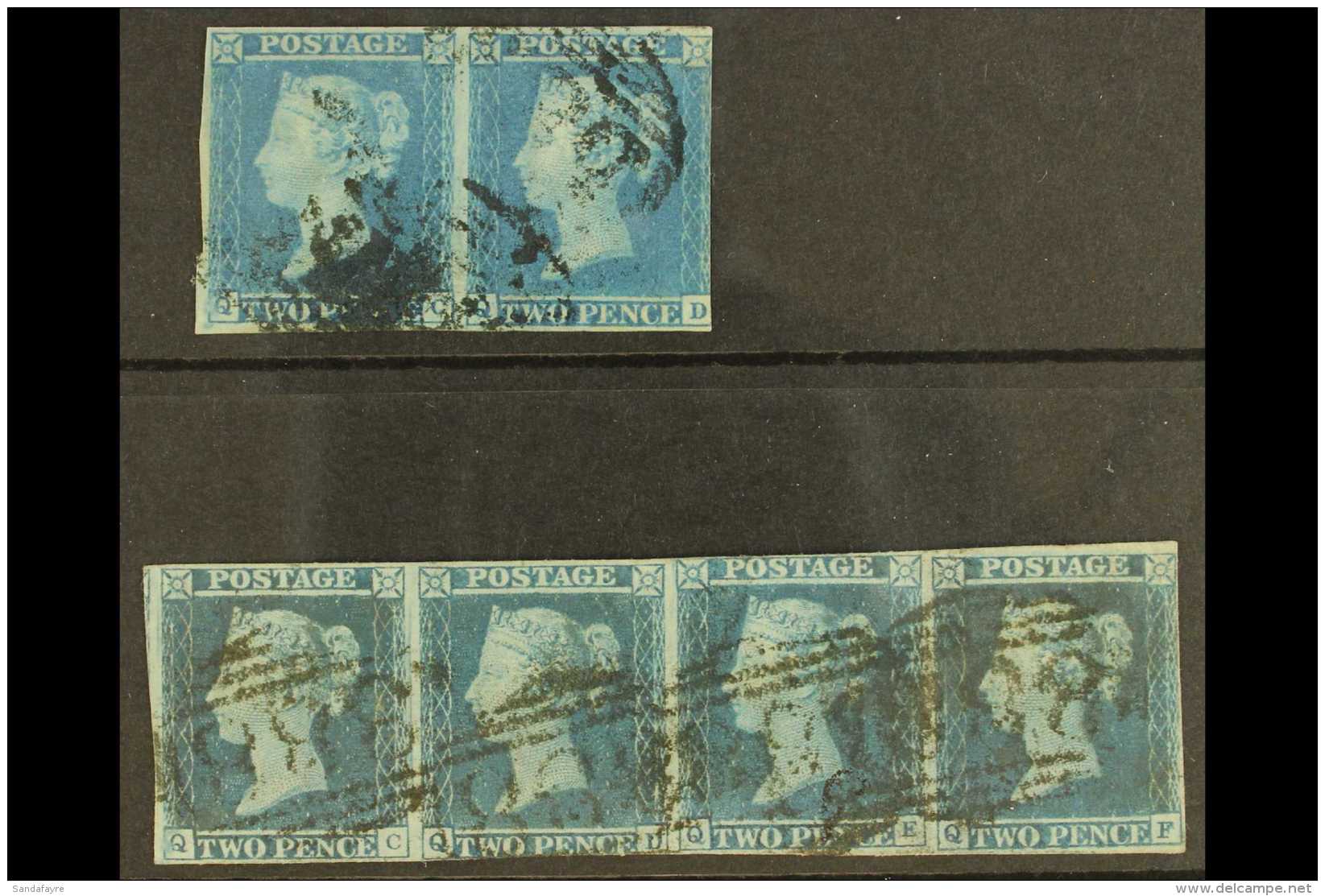1841  2d Blue Plate 3 "QC" STATE 2 In 'QC - QF' Strip Of 4, Also A 'QC - QD' Original State Pair For Comparison... - Other & Unclassified