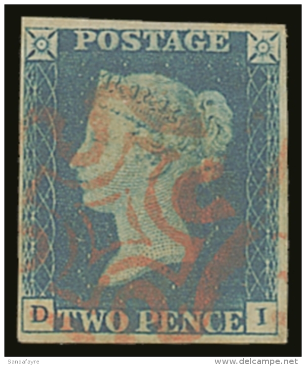 1840  2d Pale Blue "D I" Plate I, SG 6, Very Fine Used With 4 Margins And Red MC Pmk. Pretty. For More Images,... - Sonstige & Ohne Zuordnung