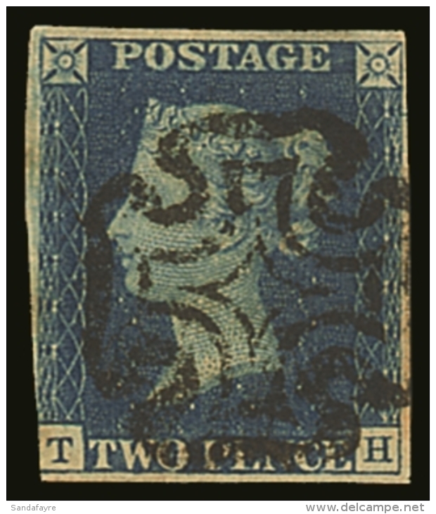 1840  2d Blue 'TH' Plate 2, SG 5, Finely Used With Neat Upright Almost Complete Black Maltese Cross Postmark, 3+... - Other & Unclassified