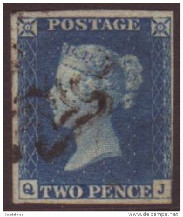 1840  2d Blue Plate 1 Lettered 'QJ', With Almost Four Margins, Just Touching At Lower Right, Neat Part Black... - Other & Unclassified