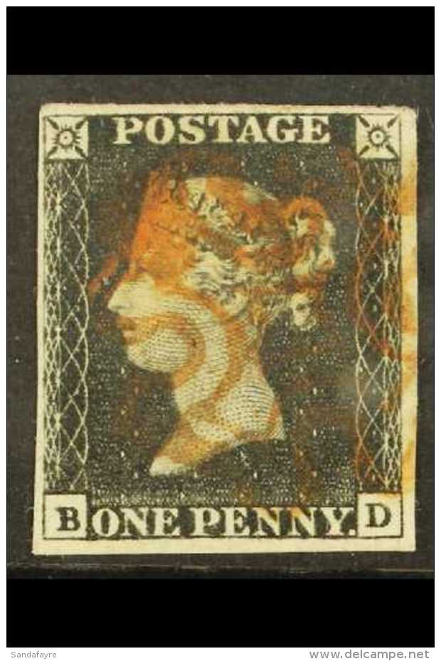1840  1d Black, "B-D", Plate 4 With Four Clear Margins &amp; Red Maltese Cross Cancel For More Images, Please... - Ohne Zuordnung