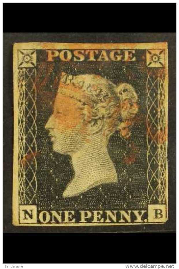 1840  1d Black, SG 2, Plate 4, "NB" Check Letters, Used With Red MC, Small To Good Margins, Just Touching At... - Unclassified