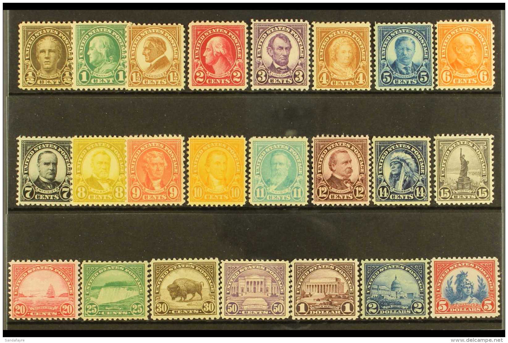 1922-25  Flat Plate Printed Definitive Set, Scott 551/573, Lightly Hinged, Well Centered Fine Mint (23 Stamps)... - Other & Unclassified