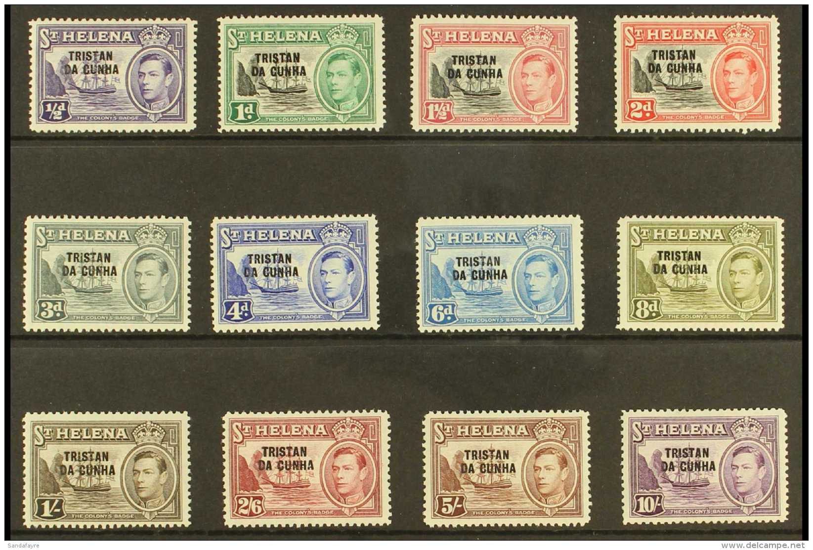 1952  KGVI Opt'd Complete Definitive Set, SG 1/12, Fine Mint (12 Stamps) For More Images, Please Visit... - Tristan Da Cunha