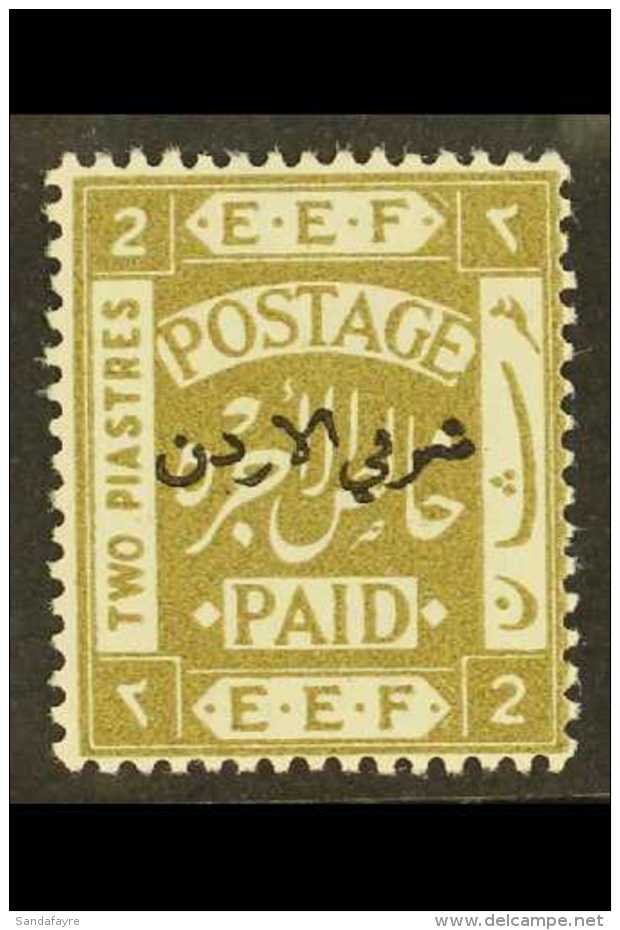 1920  2p Olive, Perf 15x14, With Overprint TYPE 1a (position R. 8/12), SG 6a, Very Fine Mint, Fresh, Rare Stamp.... - Jordan