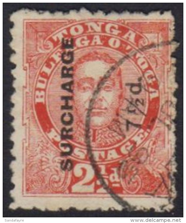 1895  (June) 7&frac12;d On 2&frac12;d Vermilion, Stop After "Postage" SG 31d, Fine Used.  For More Images, Please... - Tonga (...-1970)