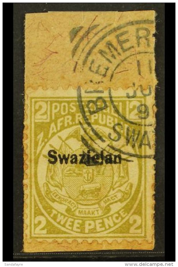 1889-90  2d Olive-bistre, Perf 12&frac12; Overprinted, Variety "Swazielan", SG 5b, Fine Used On A Piece Tied By... - Swaziland (...-1967)