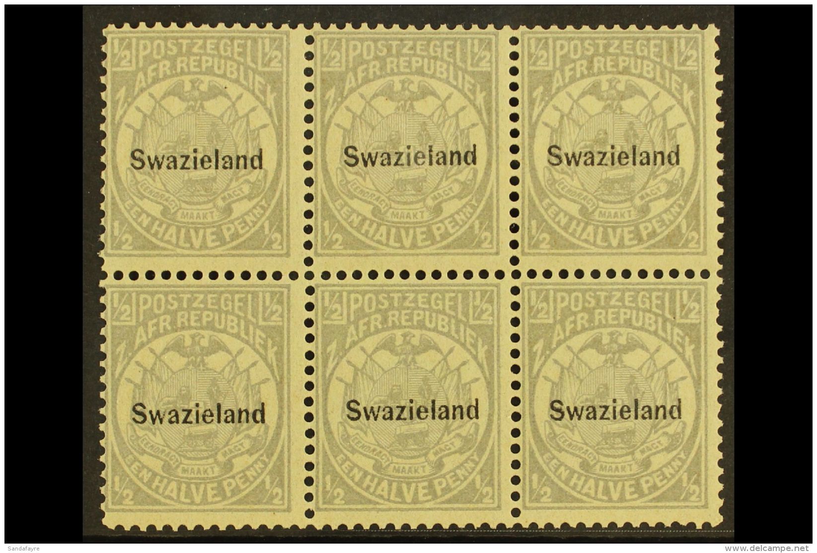 1889-90  &frac12;d Grey, Perf 12&frac12; Overprinted SG 4, Block Of Six (3 X 2), Fine And Fresh Never Hinged... - Swasiland (...-1967)