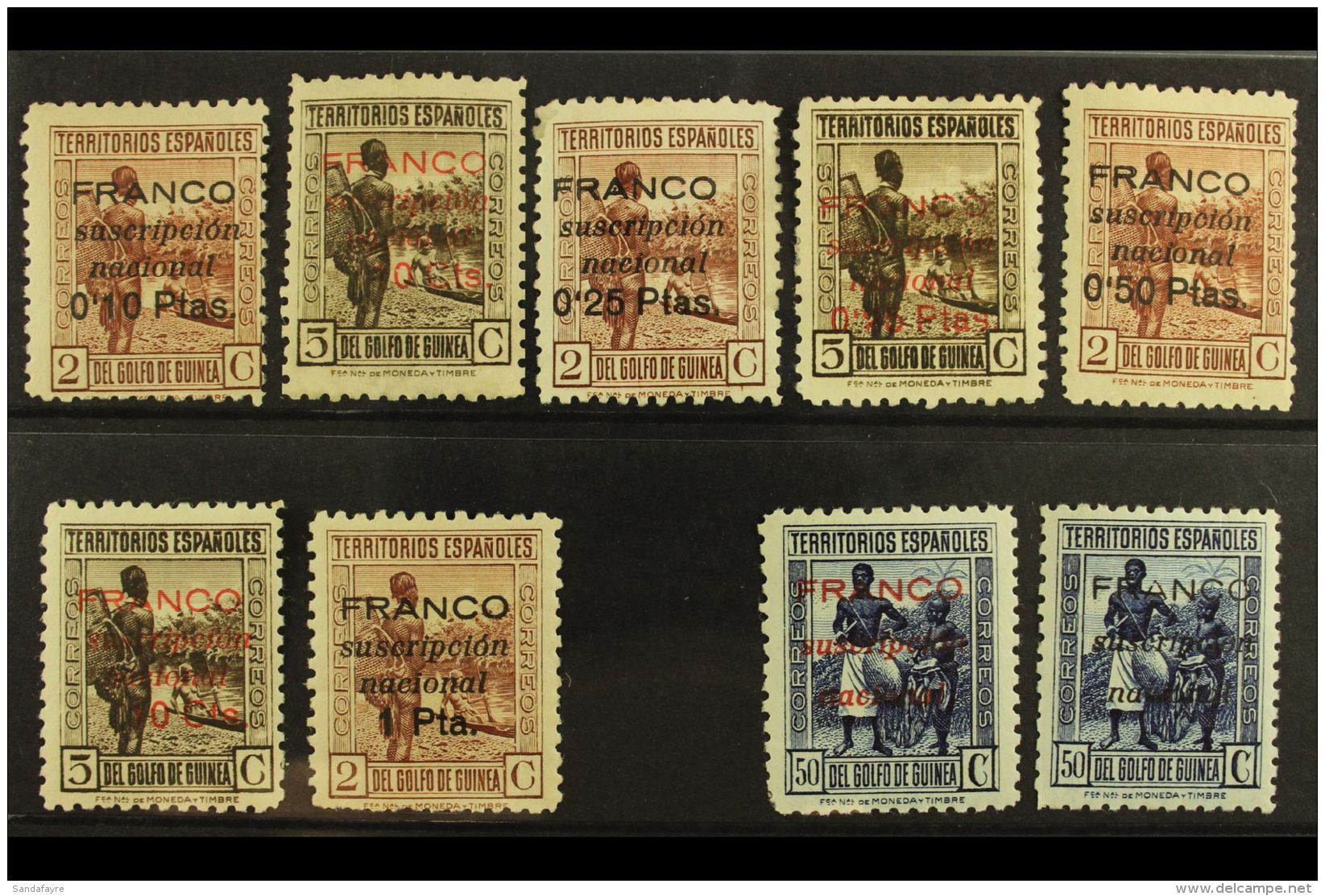 SPANISH GUINEA  LOCAL ISSUES 1936-37 Surcharges Seven Different Values To 1p On 2c And 1937 50c Opts Both... - Sonstige & Ohne Zuordnung