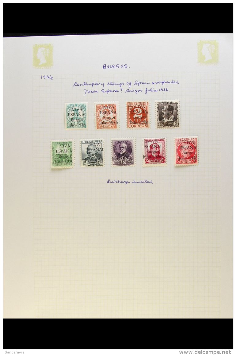 CIVIL WAR ISSUES - BURGOS  1936 - 8 Mint And Used Collection With Nationalist Issues Incl "Julio 1936" Ovpt Set,... - Other & Unclassified