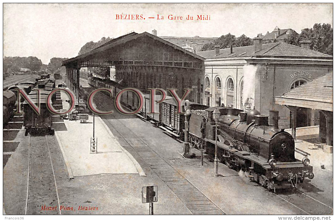 34 - Béziers - La Gare Du Midi - Train Locomotive - Beziers