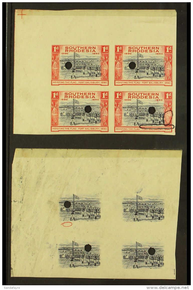 1940  1d Violet- Blue And Scarlet BSAC Golden Jubilee IMPERFORATE PROOF BLOCK OF FOUR In The Issued Colours Each... - Southern Rhodesia (...-1964)