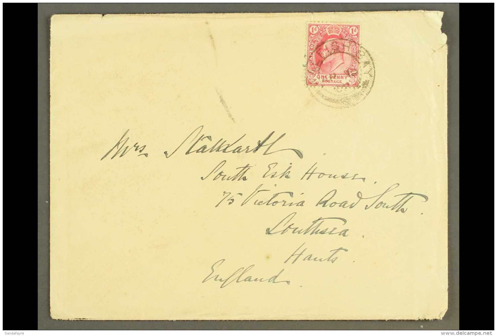 WALVIS BAY  1908 (10 Apr) Crested Envelope With Full Letter Contents To England Bearing Cape Of Good Hope 1d Tied... - Südwestafrika (1923-1990)
