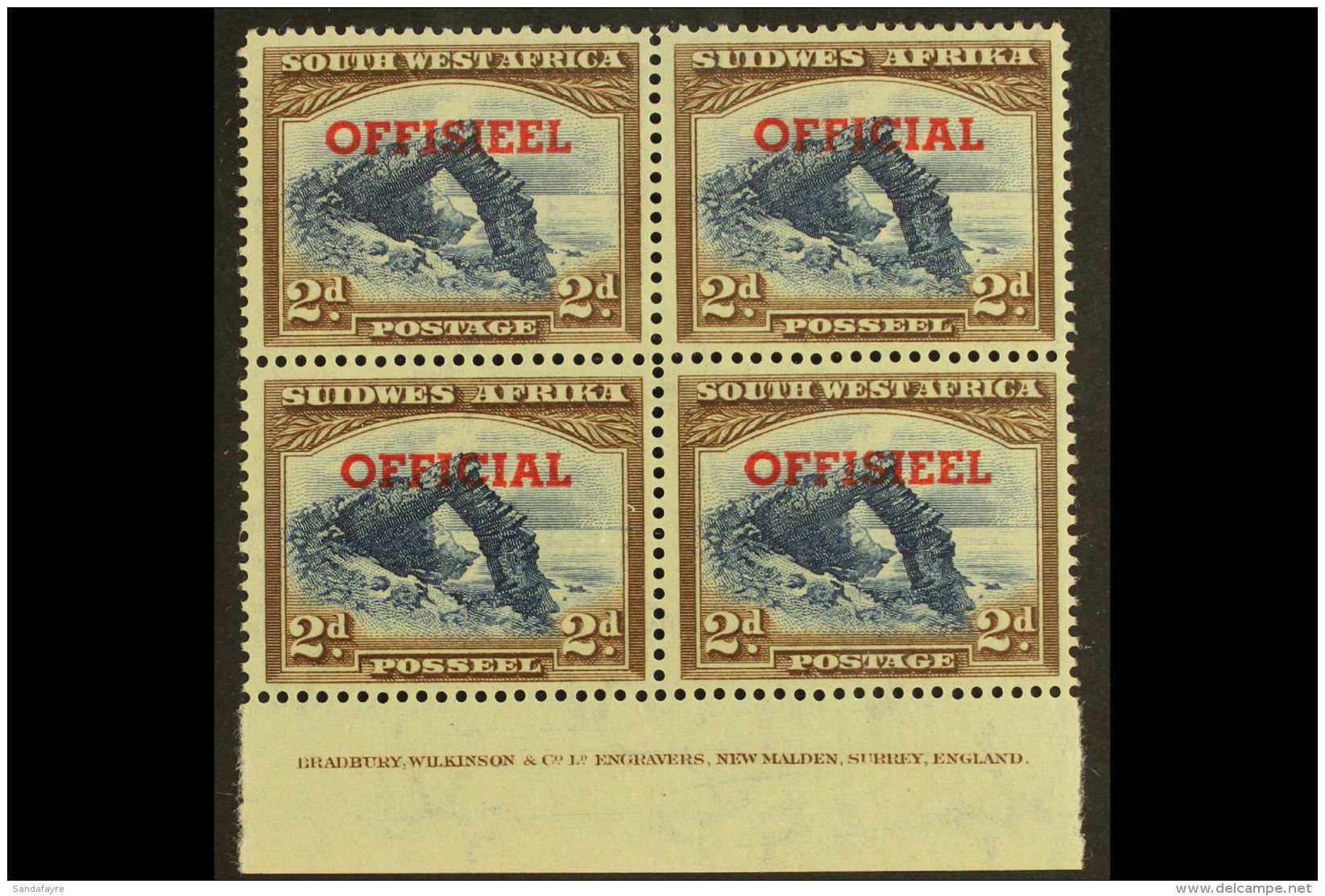 OFFICIAL  1951-2 2d TRANSPOSED OVERPRINTS In An Imprint Block Of Four, SG O26a, Top Pair Lightly Hinged, Lower... - South West Africa (1923-1990)