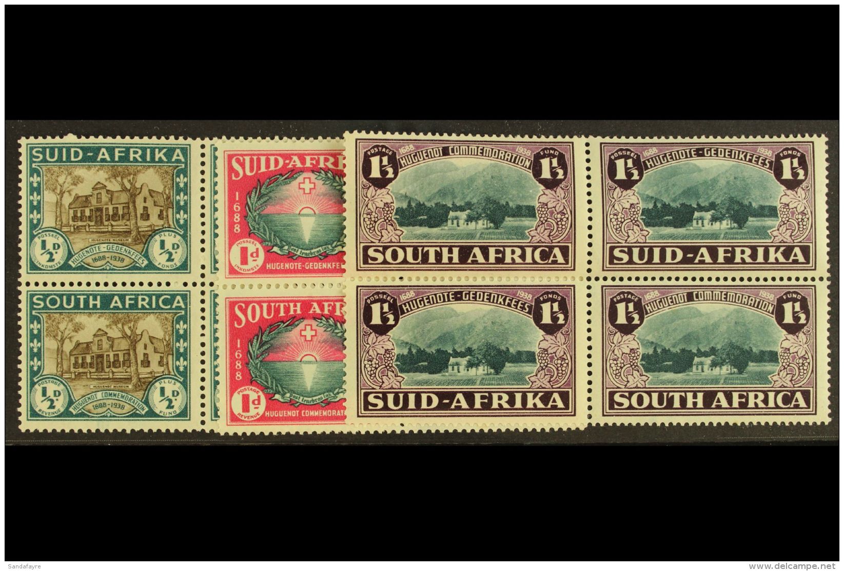 1939  Huguenot Anniversary Set, SG 82/84, In Never Hinged Mint Blocks Of Four. (12) For More Images, Please Visit... - Unclassified