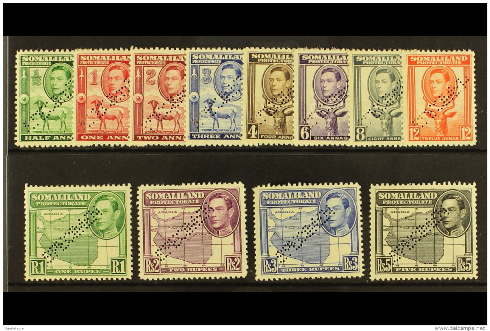 1938  Geo VI Sideface Portrait Set Complete, Perforated "Specimen", SG 93s/104s, Very Fine Mint, Part Og. (12... - Somaliland (Protectorate ...-1959)