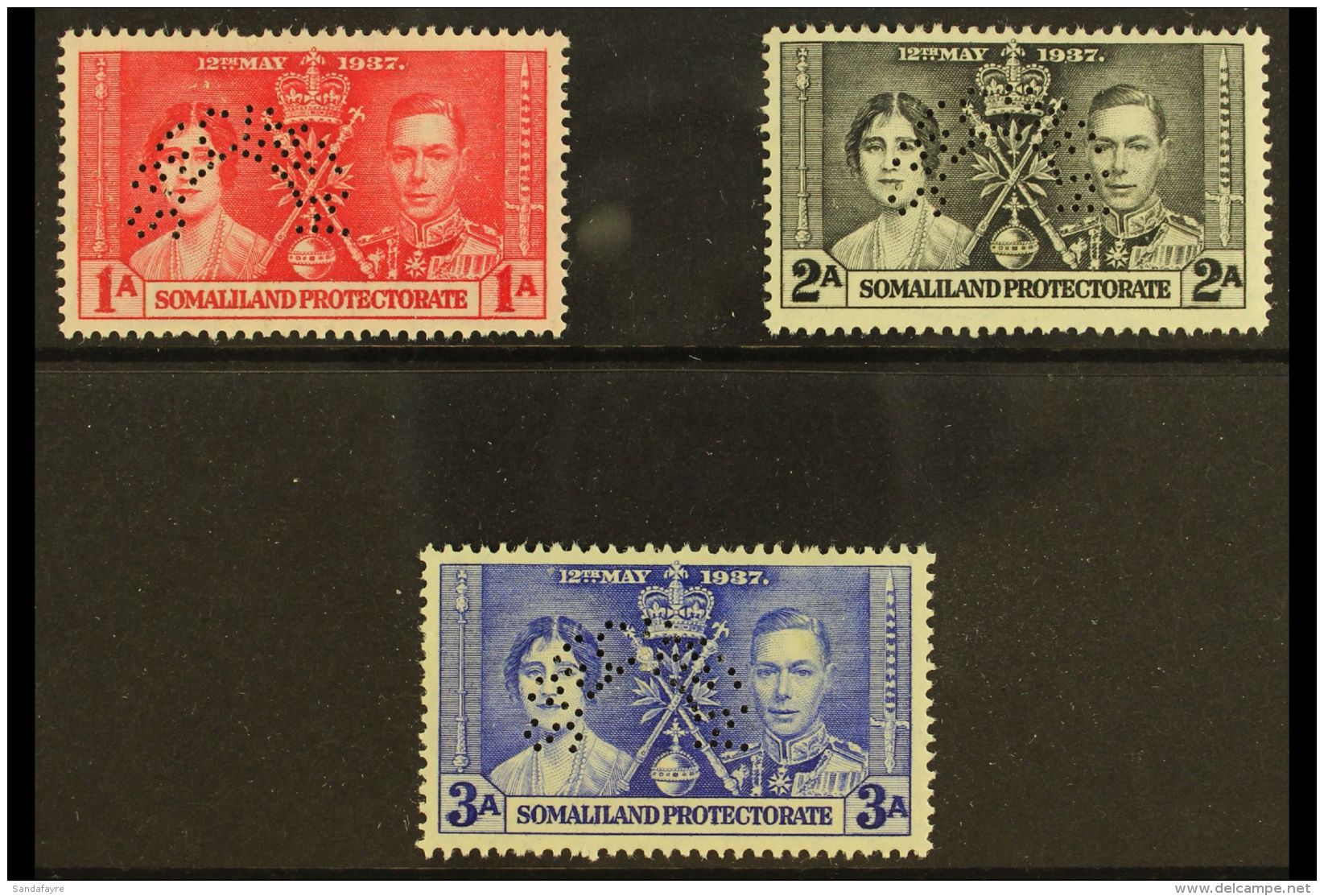 1937  Coronation Set Complete, Perforated "Specimen", SG 90s/92s. Very Fine Mint Part Og. (3 Stamps) For More... - Somaliland (Herrschaft ...-1959)