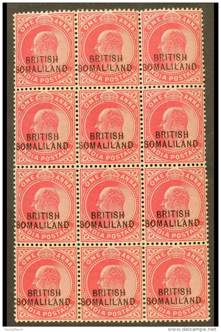 1903  KEVII 1a Carmine (SG 26) - A Never Hinged Mint BLOCK OF TWELVE (3 X 4) Including "BR1TISH" Variety (SG 26b)... - Somaliland (Protectorate ...-1959)