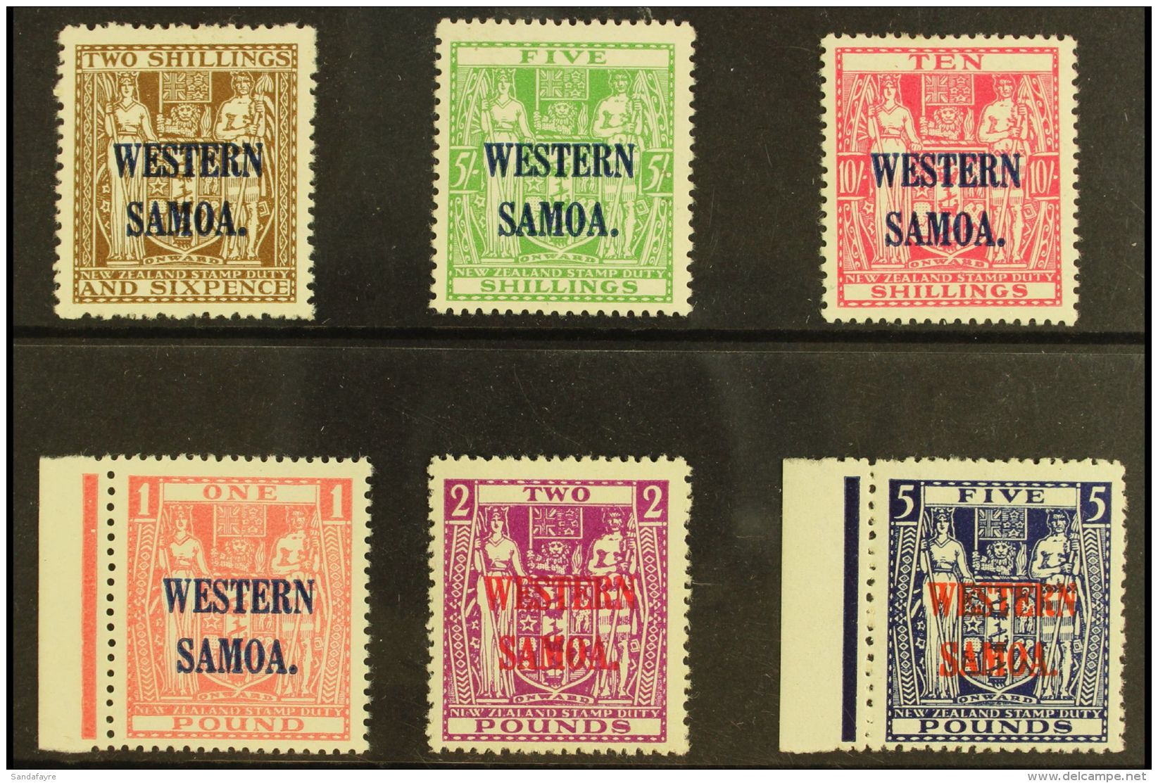 1935-42  Postal Fiscals On "Cowan" Paper Complete Set To &pound;5, SG 189/194, Never Hinged Mint. (6 Stamps) For... - Samoa