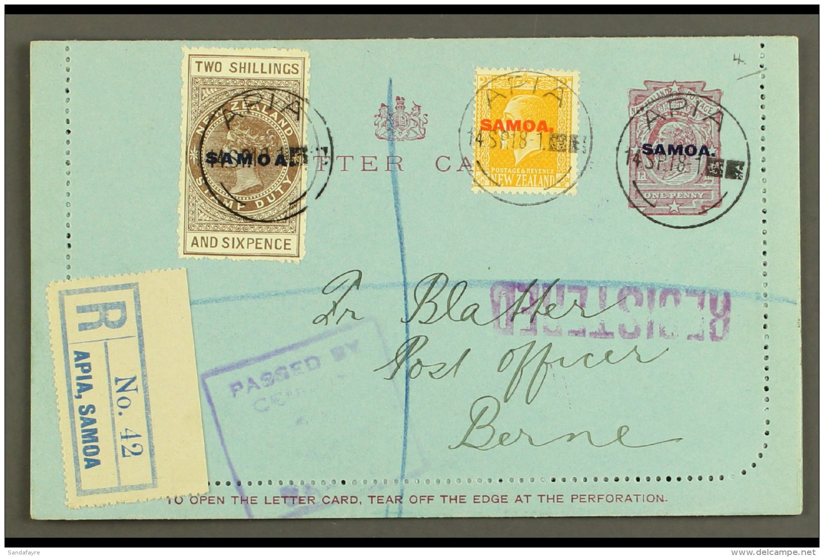 1918 LETTER CARD  UPRATED 1d Letter Card (unopened With Sealing Margins Intact), Inscription 94mm, H&amp;G 1a,... - Samoa