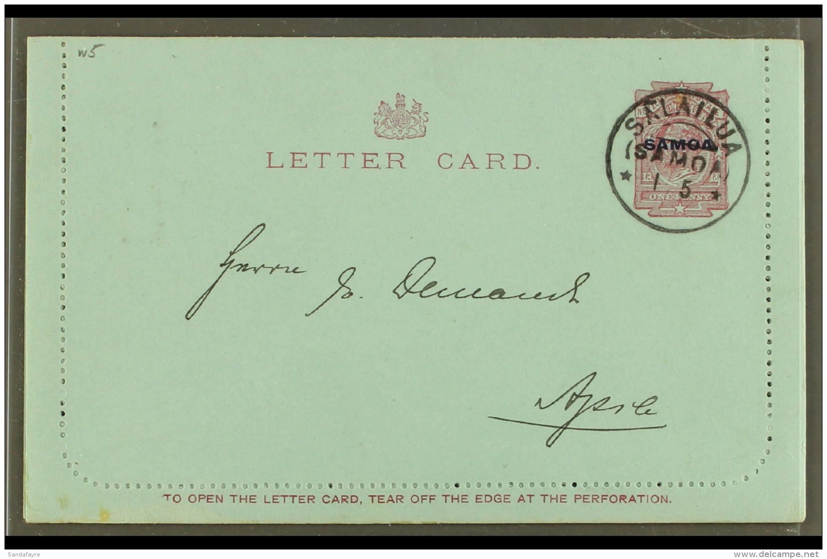 1916  One Penny Dull Claret On Blue (note Along Bottom 94mm Long) LETTER CARD, H&amp;G 1a, Very Fine With Unstuck... - Samoa (Staat)