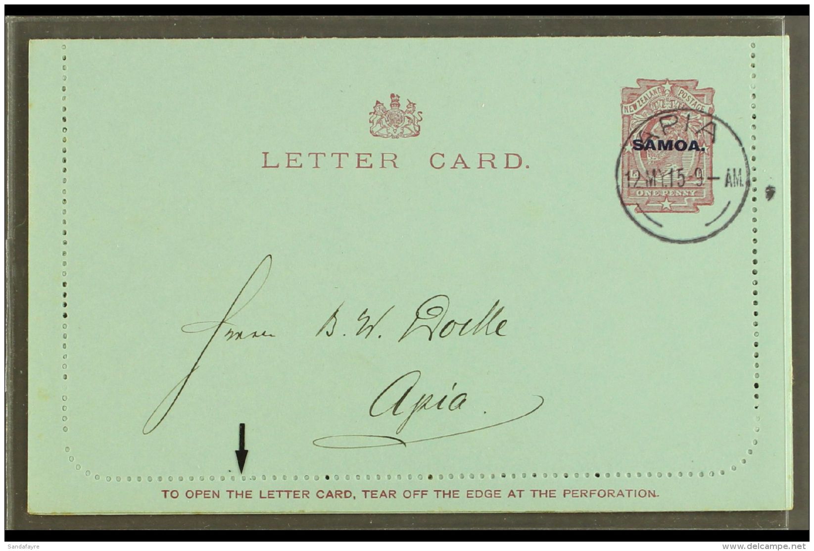 1915 LETTER CARD  1d Dull Claret On Blue, Inscription 94mm, H&amp;G 1a, Posted Locally, Apia 12.05.15, Clean... - Samoa