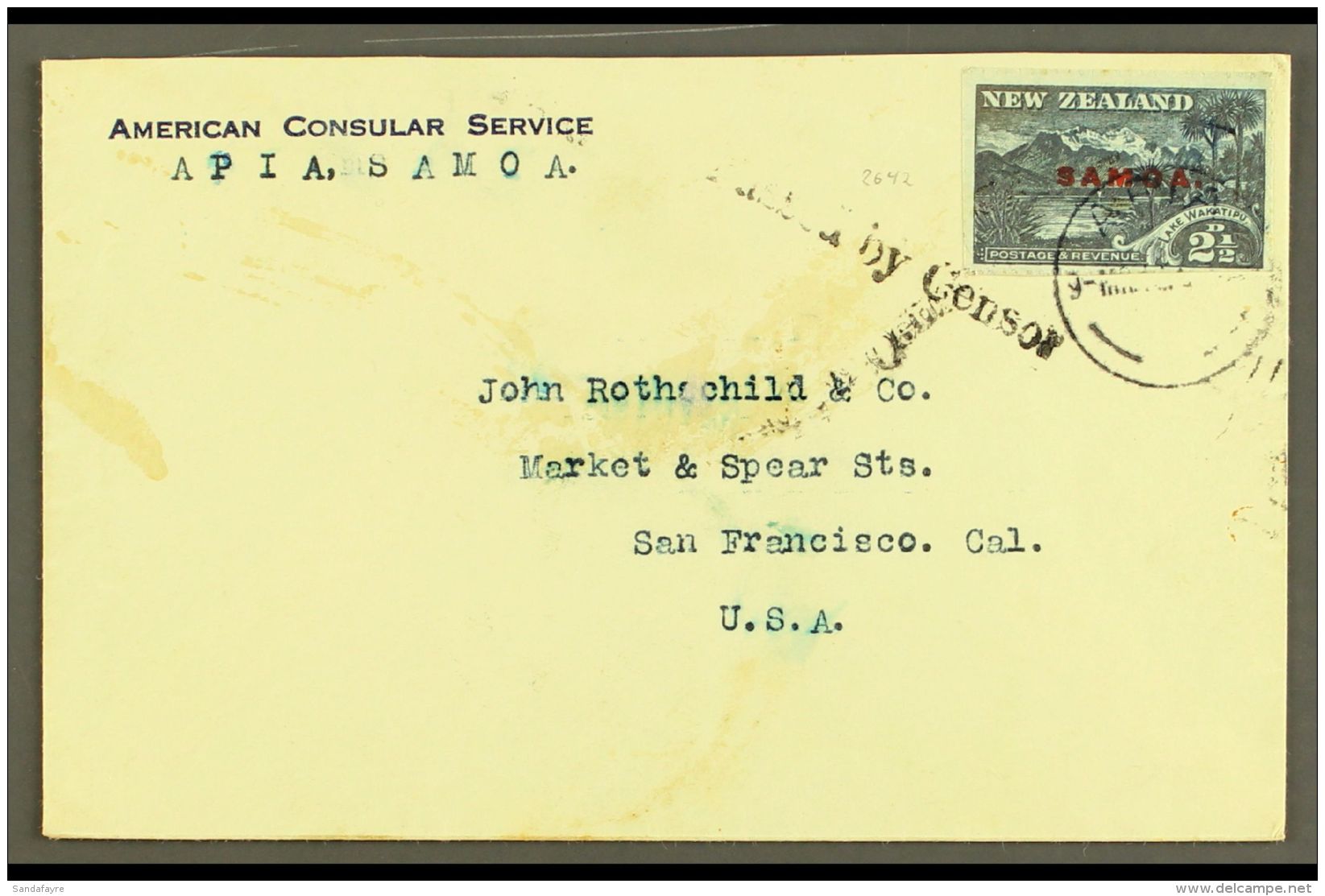 1914-15  2&frac12;d Deep Blue, SG 118, Used On "American Consular Service" Envelope To USA, "Passed By Censor"... - Samoa