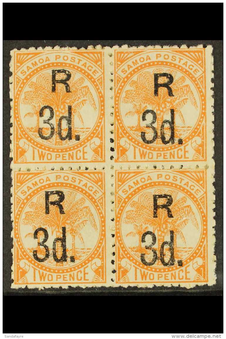 1895  3d On 2d Dull Orange, Perf 12x11&frac12;, SG 74, Mint BLOCK OF 4, Some Heavy Hinging / Re-enforcement.... - Samoa