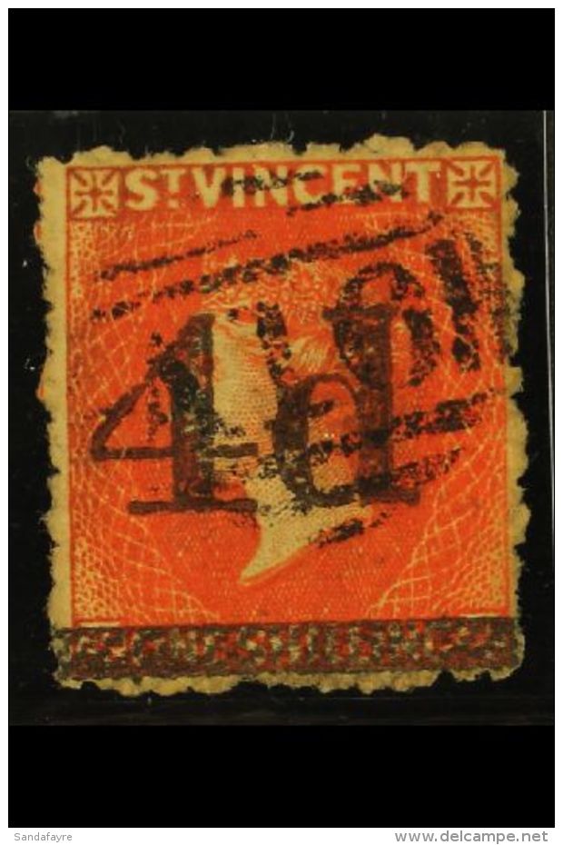 1881  4d On 1s Bright Vermilion, SG 35, Very Fine Used. Scarce Stamp. For More Images, Please Visit... - St.Vincent (...-1979)