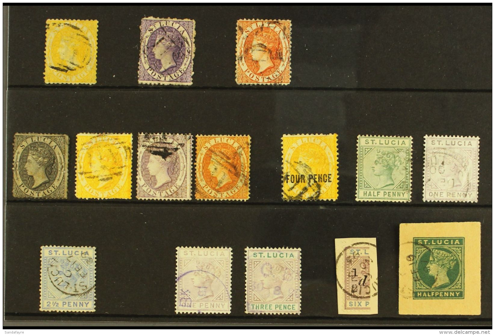 1864-1898 USED SELECTION  Presented On A Stock Card. Includes 1864-76 Perf 12&frac12; 4d, 6d &amp; 1s, Perf 14... - St.Lucia (...-1978)