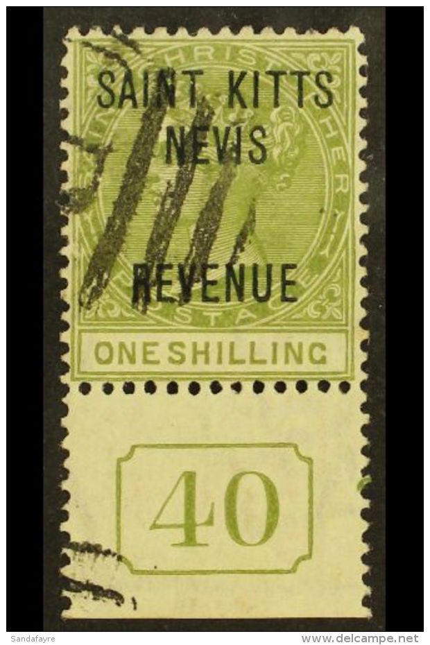 POSTAL FISCAL  1885 1s Olive SG R6, Fine Used With "40" Control Attached. For More Images, Please Visit... - St.Kitts And Nevis ( 1983-...)