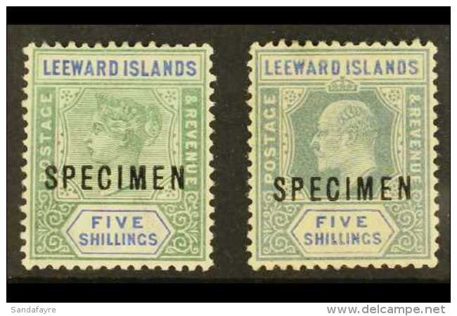 1890 &amp; 1902  5s Green And Blue, Each Overprinted SPECIMEN, SG 8s, 28s, Large Part Gum. (2) For More Images,... - Leeward  Islands