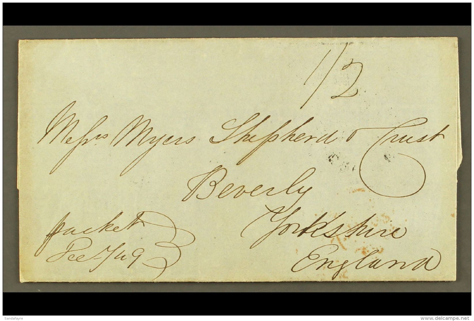 1849  (Dec) Stampless Cover To Beverley, England With Manuscript "1/2"; On Reverse Montego Bay Cds Plus Transits... - Jamaica (...-1961)