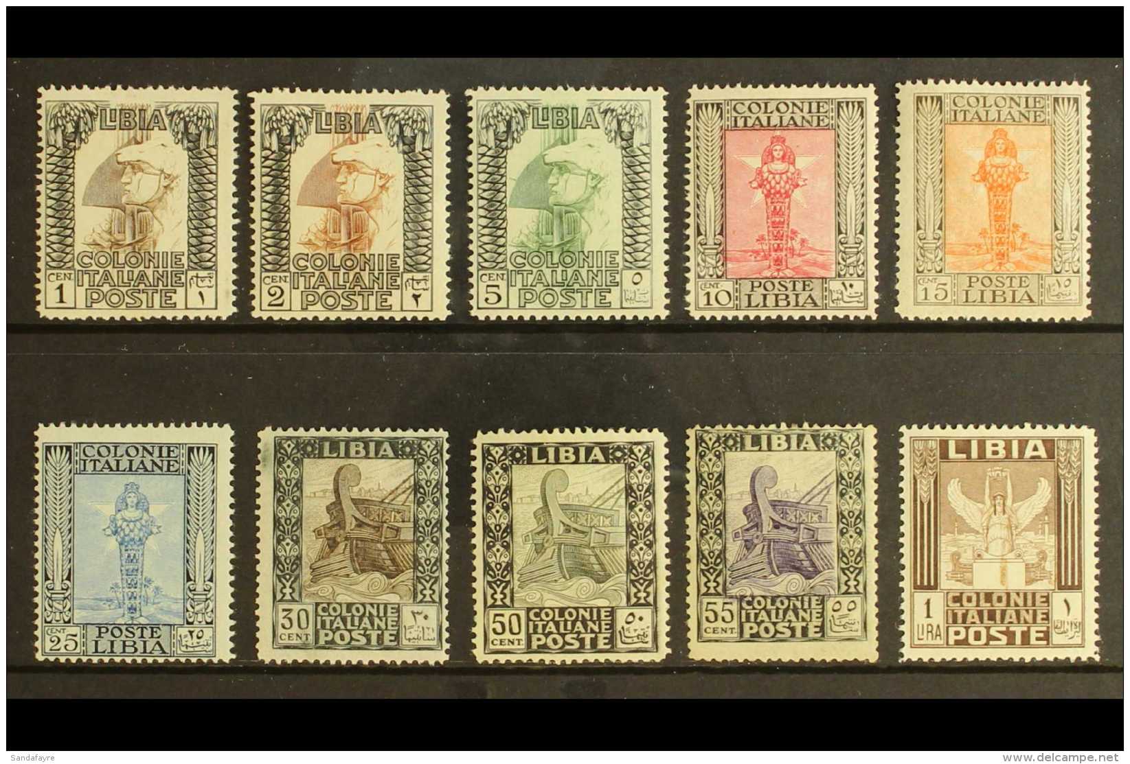 LIBYA  1924-29 No Watermark Pictorial Definitives Set, Sassone S10a, Very Fine NEVER HINGED MINT, The Rare 55c... - Sonstige & Ohne Zuordnung