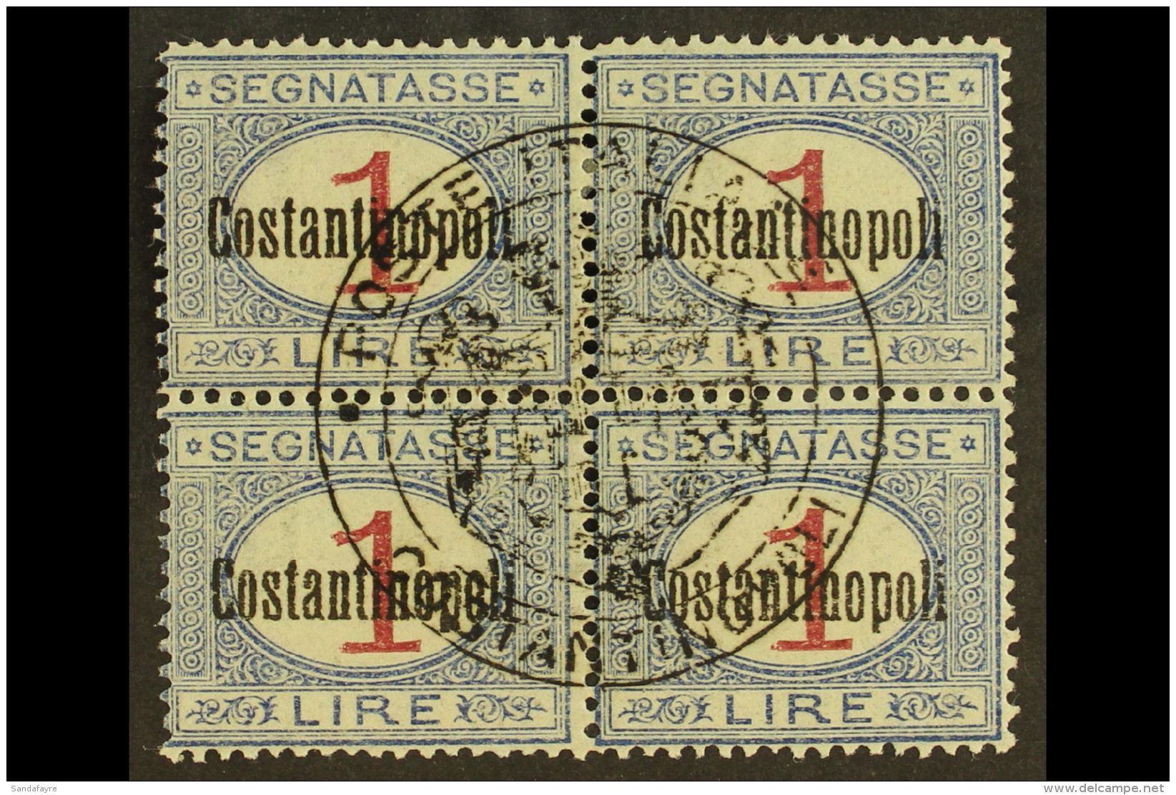 LEVANT - CONSTANTINOPLE  POSTAGE DUES - 1922 1L COLOUR Block Of 4 With Complete Control Cachet, Sassone 4, Fine... - Other & Unclassified