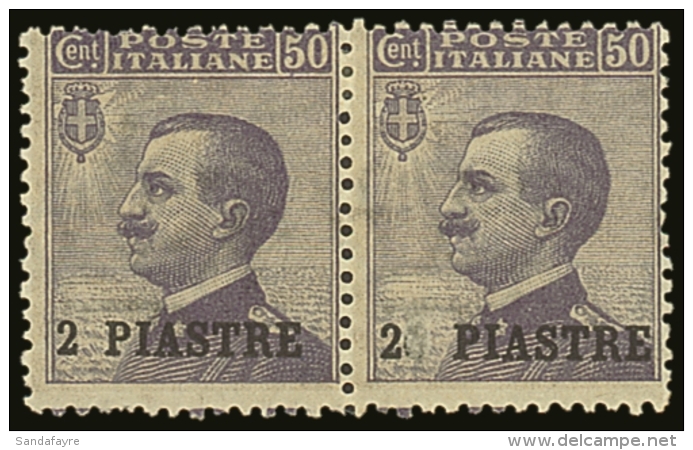LEVANT - CONSTANTINOPLE  1908 2pi On 50c Violet, Horizontal Pair, One Showing The "0" From The "20" Error Of... - Other & Unclassified