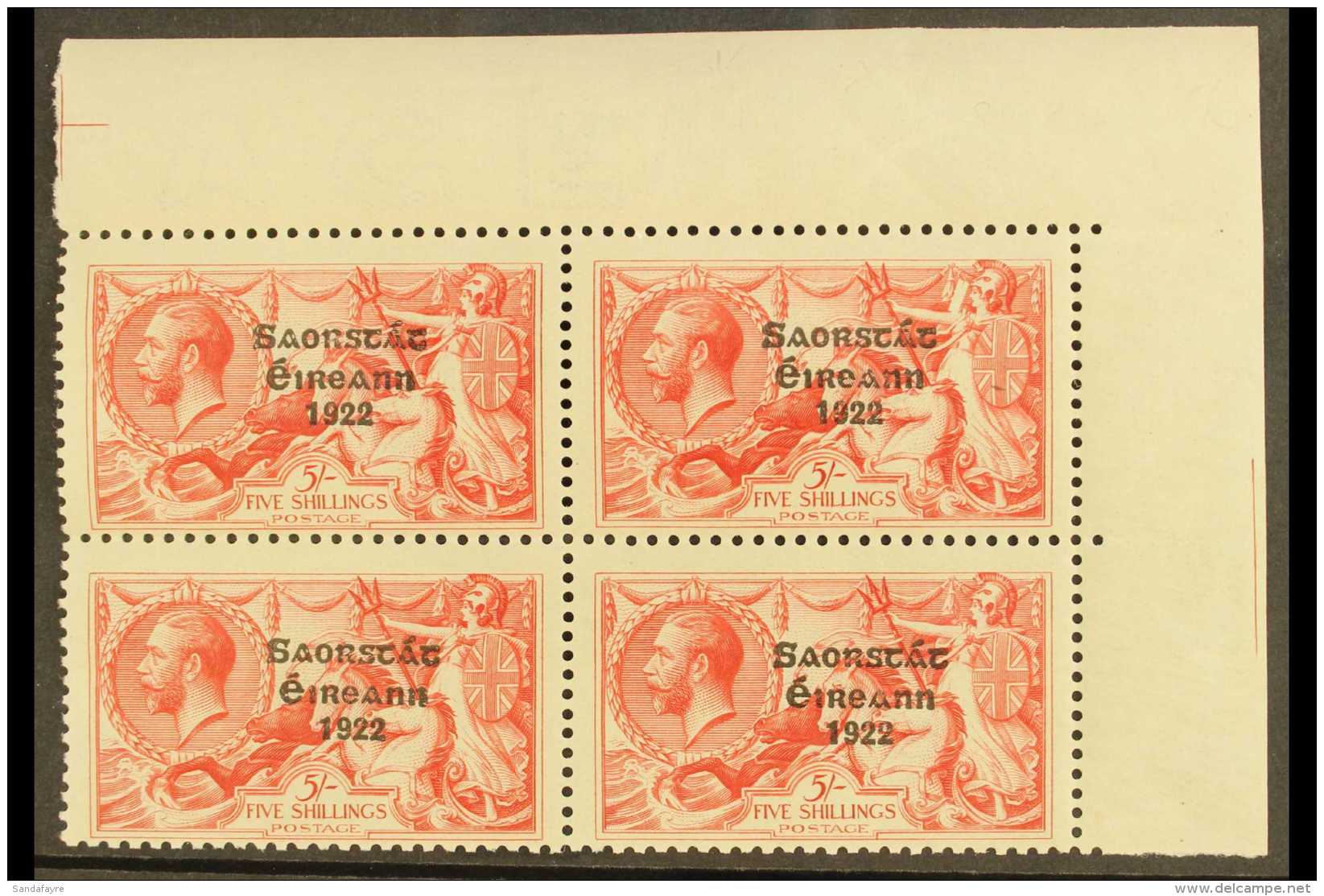 1925-28  5s Rose-carmine Narrow Date, SG 84, Never Hinged Mint BLOCK OF FOUR From The Upper- Right Corner Of The... - Other & Unclassified