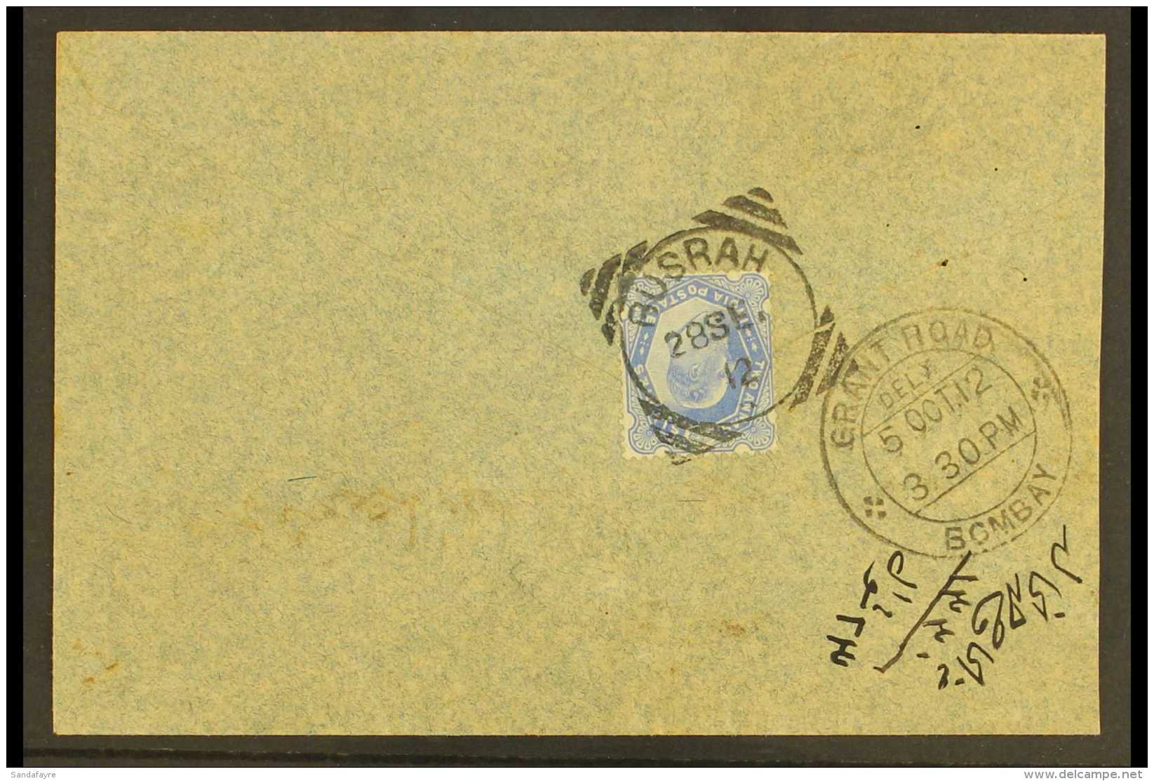 1912  (28th Sept) Cover To Bombay, Trimmed At Right, Flap Sealed With 1902-11 KEVII 2a6p (SG 126) Tied By A... - Other & Unclassified