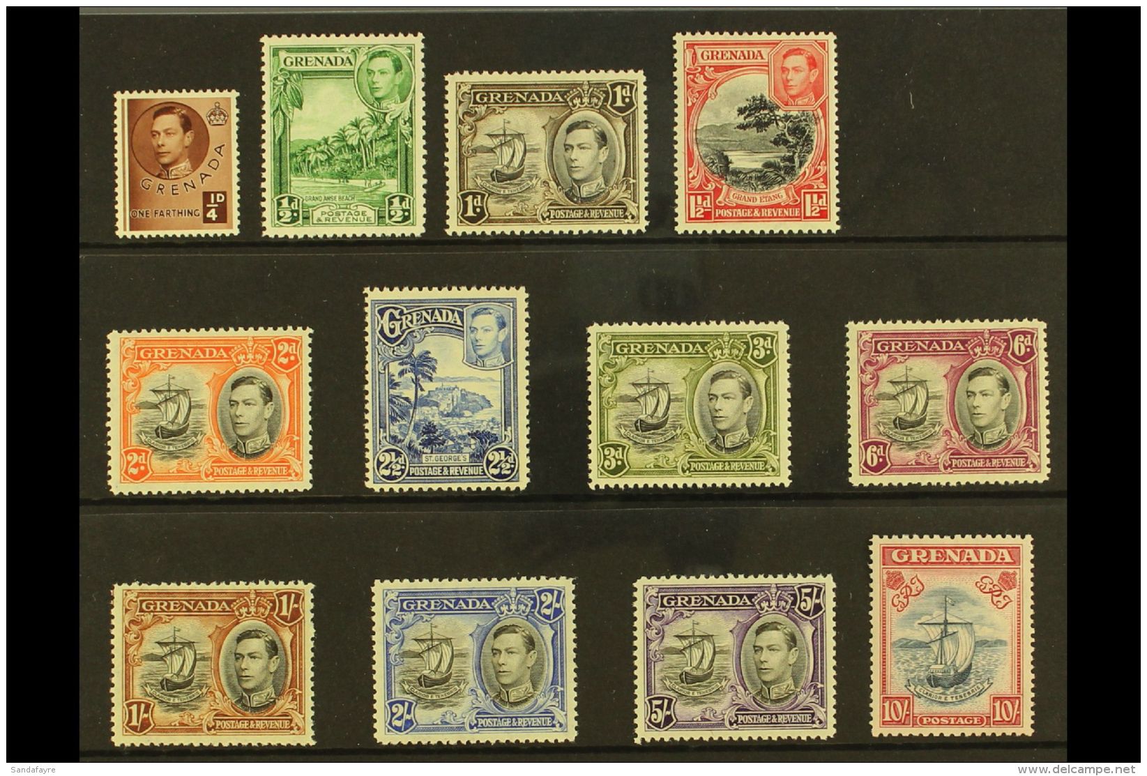 1938-50  KGVI Pictorial Set, SG 152/63e, Fine Mint (12 Stamps) For More Images, Please Visit... - Grenada (...-1974)