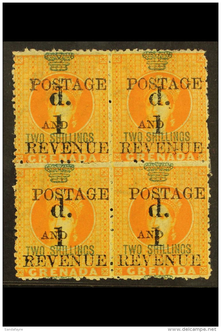 1888  1d On 2s Orange, SG 44, Superb Mint Og Block Of 4. For More Images, Please Visit... - Grenada (...-1974)