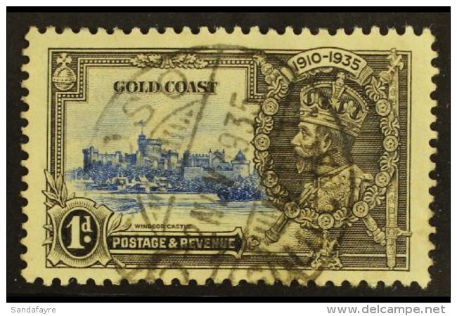 1935  1d Ultramarine &amp; Grey-black Jubilee LIGHTNING CONDUCTOR Variety, SG 113c, Fine Used. For More Images,... - Gold Coast (...-1957)