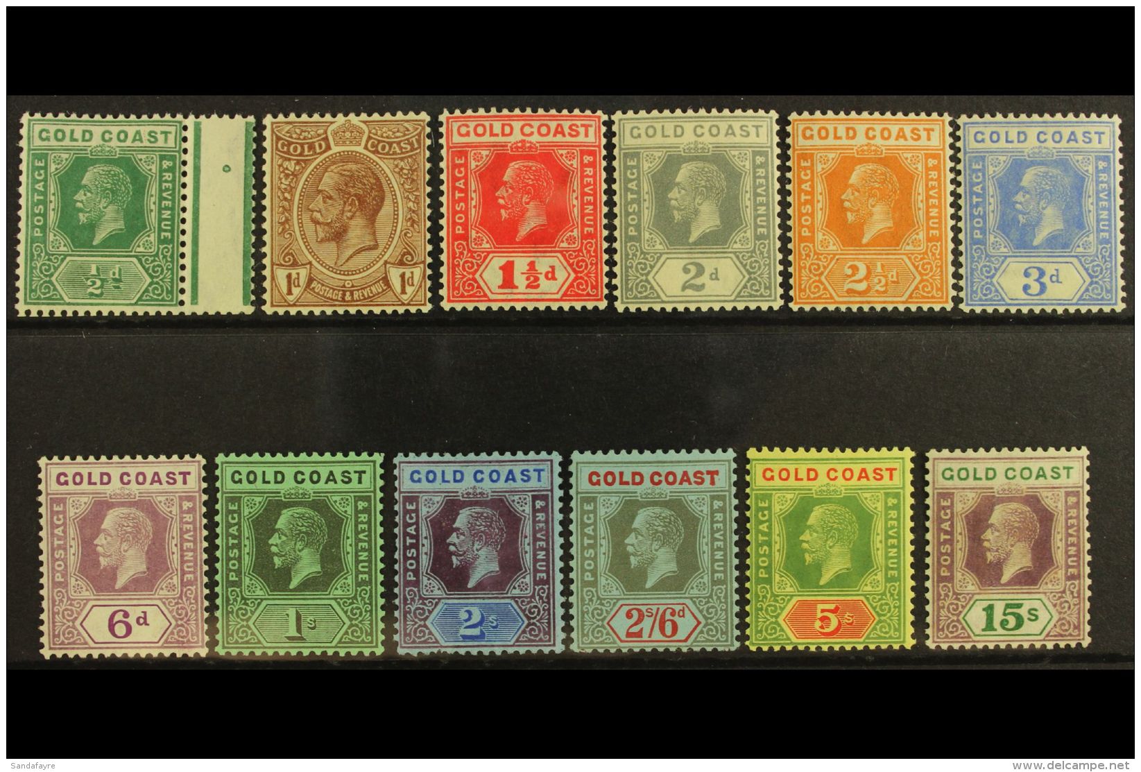 1921-24  (wmk Mult Script CA) Definitives Complete Set To 15s, SG 86/100a, Fine Mint, (12 Stamps) For More... - Gold Coast (...-1957)