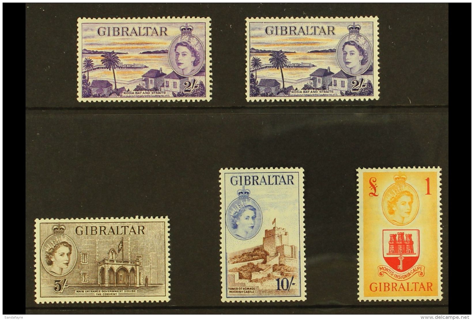1953-59  Definitive Top Values, 2s To &pound;1 (SG 155/58), Plus 2s Additional Listed Shade (SG 155a), Very Fine... - Gibraltar