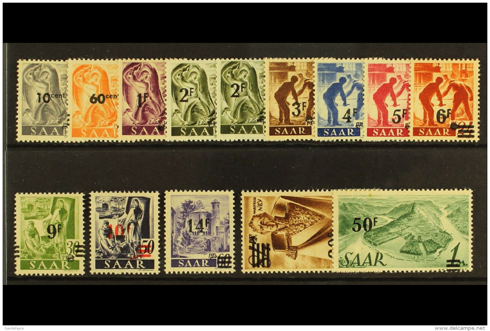 1947  Surcharges Original Printing Set Complete, SG 223A/35A (Michel 226 ZI/238 ZI), Very Fine Mint, The Rare 10f... - Other & Unclassified