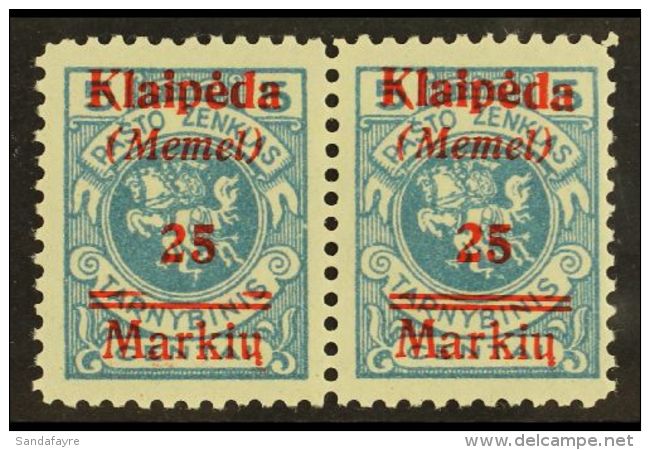 1923  25m On 5c Pale Blue Overprint (Michel 130, SG 7), Fine Never Hinged Mint Horiz PAIR, The Left Stamp With... - Other & Unclassified