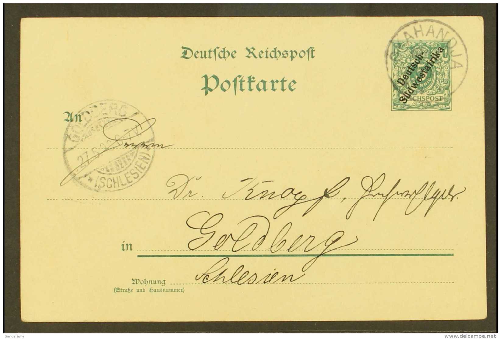 SOUTH WEST AFRICA  1900 (18 Apr) 10pf Green Ovpt'd Postal Stationery Card Addressed To Germany, Cancelled By... - Other & Unclassified