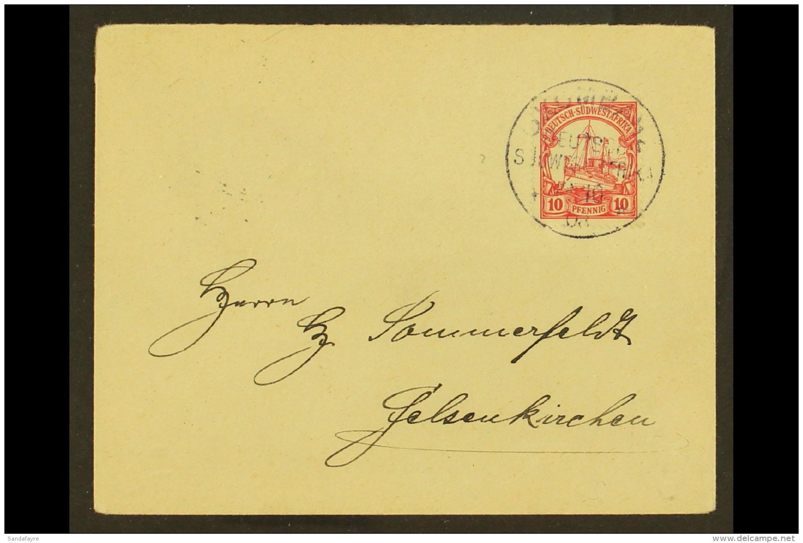 SOUTH WEST AFRICA  1908 (19 Oct) Cover Addressed To Germany, Bearing 1900 10pf (Michel 13) Tied By Scarce... - Other & Unclassified