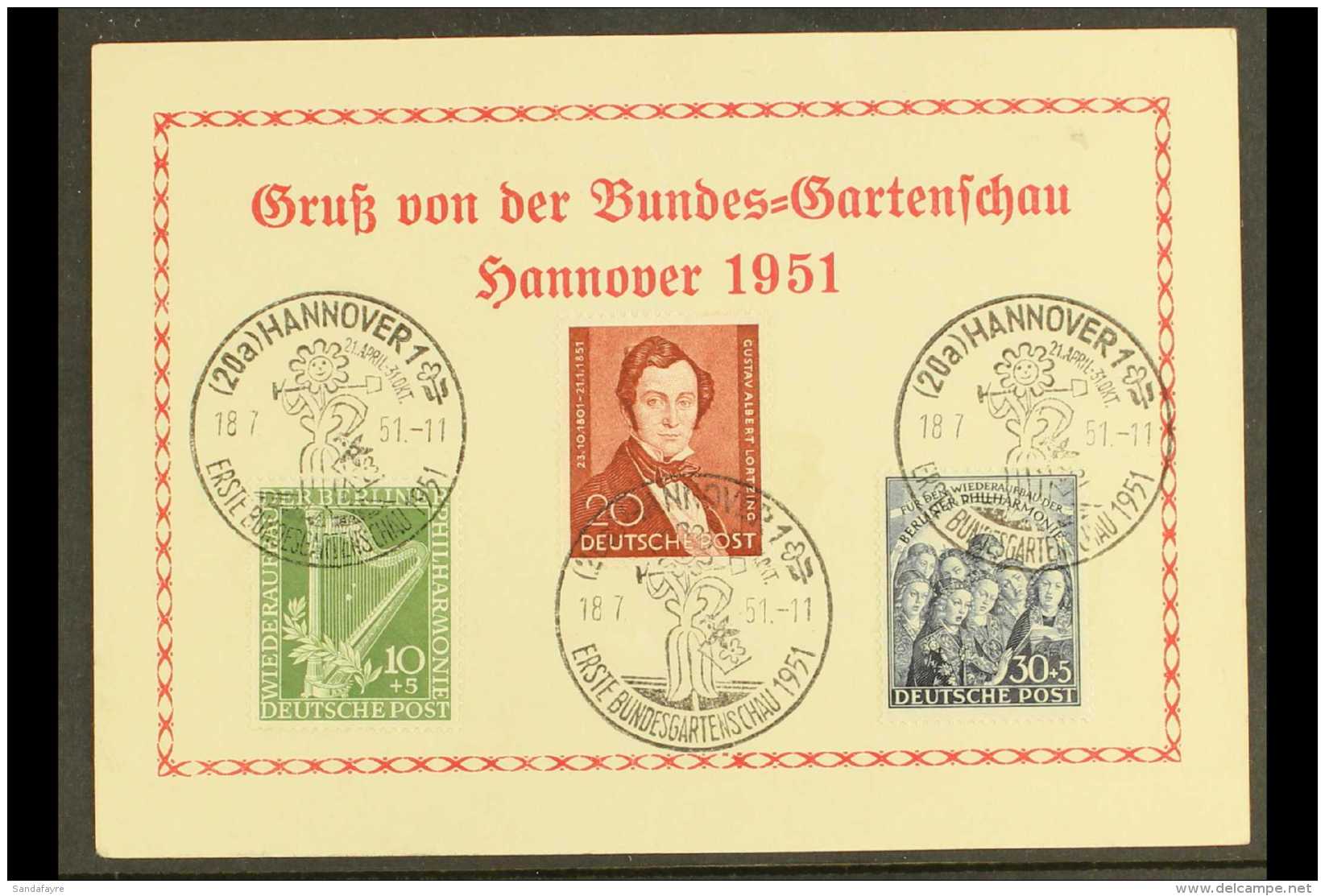 HANOVER  1951 Hanover Garden Show Special Card Bearing The 1950 Philharmonic Set &amp; 1951 20pf Lortzing Stamp... - Other & Unclassified